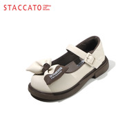 思加图童鞋儿童时尚单鞋春秋季小女孩蝴蝶结黑皮鞋洋气女童公主鞋中大童 O97465米色/啡色 30