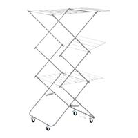 霜山折叠晾晒架三层落地式晒衣架不锈钢室内阳台移动凉衣杆挂衣架