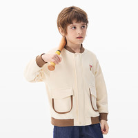 马骑顿（MQD）童装男大童24学院风汉堡撞色休闲运动棒球领外套 米白 130