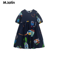 马·拉丁（M.Latin）/童装儿童24夏满印公主袖大童女童短袖连衣裙 花藏青 160cm