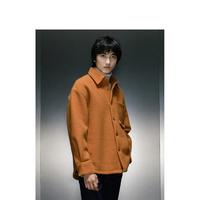 冬季GXG男士橘色宽松翻领短款大衣男含羊毛短大衣毛呢夹克外套