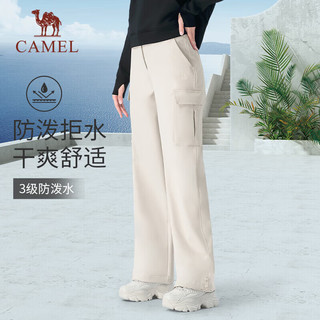 骆驼（CAMEL）加绒工装裤女防泼水梭织直筒运动长裤 Y24CAYL6622A 灰米白 XL 【女】加绒6622A，灰米白