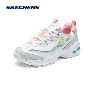 斯凯奇（Skechers）波点熊潮流女子时尚绑带轻便时尚运动休闲鞋 白色/灰色/粉色/WGYP 36