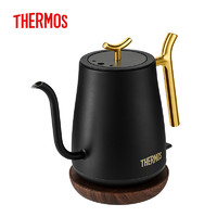 THERMOS【】膳魔师 EHA-1363A电热水壶 咖啡手冲壶（304不锈钢）自动断电不锈钢细口长嘴壶热水壶 黑色 0.6L