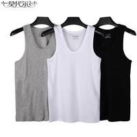 莫代尔男士纯色背心男全棉40支高弹吸汗透气无袖运动圆领100%棉背心TJ 白色+黑色 3XL
