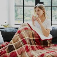 MERRYLIFE羊羔绒法兰绒毛毯子午睡办公室午休毯盖沙发床单用儿童小毯宿舍毯 蓝格子-法兰绒羊羔绒双层加厚 100CM*150CM/儿童适用