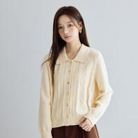 茵曼(INMAN)北极绒复古红开衫毛衣女2024冬季舒适百搭保暖针织上衣 米杏色 XL