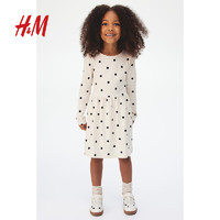 H&M 2024秋季童装女童合身休闲可爱棉质印花连衣裙1245392 浅米色/波点 140/68