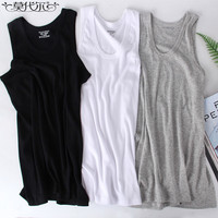 莫代尔男士纯色背心男全棉40支高弹吸汗透气无袖运动圆领100%棉背心TJ 黑色+灰色 2XL