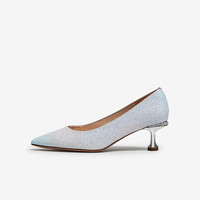 他她（TATA）春时尚尖头高跟鞋百搭浅口细跟亮片单鞋新7RX15AQ3 兰紫/银 38