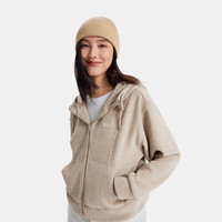 GAP女装2024秋冬刺绣logo丝绒里抽绳立领连帽卫衣外套600783 卡其色 L (170/88A亚洲尺码)