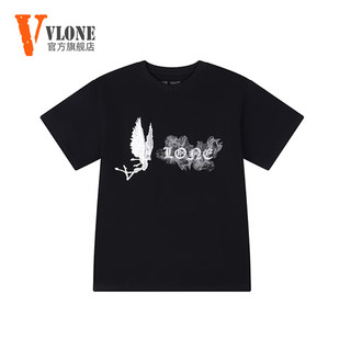 VLONE【美版】短袖男潮牌Smoke大V夏季t恤男纯棉打底衫男女装 V005黑 M