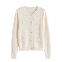 自巧小个子小香风外搭针织开衫女2024初秋气质通勤全棉针织衫 牛奶白 S (3码)