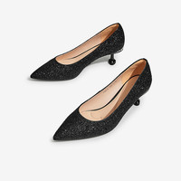 他她（TATA）春时尚尖头高跟鞋百搭浅口细跟亮片单鞋新7RX15AQ3 黑色 34
