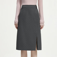 范思蓝恩时髦知识分子波点直筒中裙半身裙秋冬2024新款裙子14554