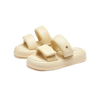 骆驼(CAMEL)年休闲一字拖时尚休闲凉拖鞋厚底增高外穿拖鞋 L24M051634浅黄 35