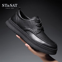 星期六男鞋英伦风商务正装皮鞋通勤上班男士复古休闲皮鞋男 黑色 42 