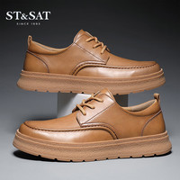 星期六男鞋英伦风商务正装皮鞋通勤上班男士复古休闲皮鞋男 黄棕色 40 