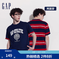 Gap 男女士纯棉撞色条纹双面穿短袖T恤宽松上衣 465430 红蓝拼色 L