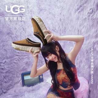 UGG 男女同款厚底轮胎底懒人鞋明星同款1155650栗色/陶土褐白色 37