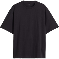 H&M男装女装T恤夏季休闲宽松落肩短袖纯棉罗纹圆领上衣1003662 黑色 170/92A