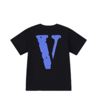 VLONE【美版】短袖T恤男士夏季潮流上衣纯棉宽松潮牌打底衫男 蓝色大V002 S（尺码偏大130斤以内）