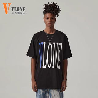 VLONE【美版】短袖T恤男士夏季潮流上衣纯棉宽松潮牌打底衫男 蓝色大V002 XL（尺码偏大210斤以内）