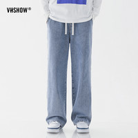 viishow美式复古基础百搭大码休闲长牛仔裤男士潮牌ins百搭直筒宽松阔腿 深蓝 XL