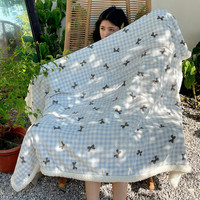 雅鹿毯子午睡办公室沙发毯空调珊瑚绒毛毯加厚冬季小盖毯秋冬四季通用 恬梦蓝黑【多功能盖毯】 100*150cm【披肩/车载/午休毯】