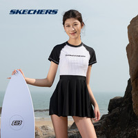 斯凯奇(Skechers)泳衣女游泳衣女防走光遮肉遮肚子带胸垫女士泳衣分体泳装礼 黑白色 M