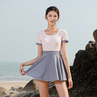 斯凯奇（Skechers）温泉泳衣女大码裙式连体短袖短裙保守休闲防晒遮肉显瘦