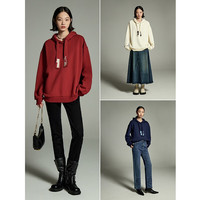 初语猫咪刺绣独特别致帽绳设计感卫衣女加厚加绒帽衫 米黄色8240521004 M