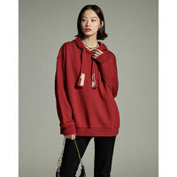 初语猫咪刺绣独特别致帽绳设计感卫衣女加厚加绒帽衫 枣红色8240521004 XL