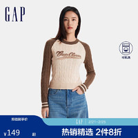 Gap 女装2024秋冬新款可机洗撞色插肩袖绞花针织衫复古毛衣606021