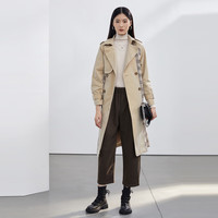 S.DEER圣迪奥春秋季通勤女装英伦风格纹收腰双排扣长款风衣S21361802 米白/48 XL/175