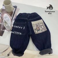 Tomy＆Sasa 阿狸男童牛仔裤加绒加厚韩版外穿中小童春秋宽松一体绒秋冬季裤子