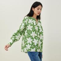 春款衬衫天丝棉花卉印花圆领廓形套头优雅时尚通勤上衣女