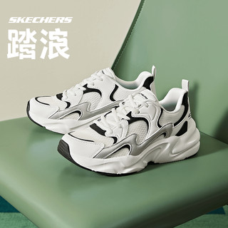 斯凯奇（Skechers）踏浪丨男女同款老爹鞋春季透气小白鞋网面学院风款运动鞋增高 陨石灰/WBKS（女款） 36.5