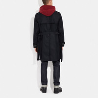 COACH/蔻驰奥莱男士午夜海军蓝色时尚翻领风衣外套 L