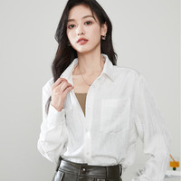 逸阳黑色复古褶皱衬衫女2024春上衣休闲气质纹理显瘦通勤衬衣 白色 M