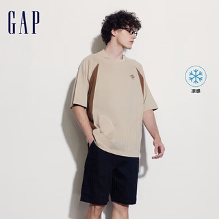 Gap 男女装2024夏季新款瞬时凉感拼接短袖T恤宽松上衣463318