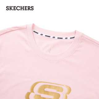 斯凯奇（Skechers）男女款针织短袖圆领T恤L224U128 白垩粉/01SX 2XL