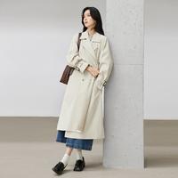 2024秋装宽松廓形大翻领灯笼袖袖口束带女式长款风衣外套