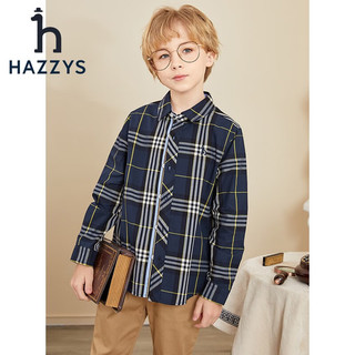 HAZZYS 品牌童装哈吉斯衬衫经典翻领时尚简约休闲长袖衬衫 格 120