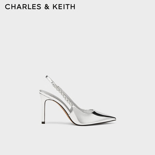 CHARLES & KEITH CHARLES&KEITH时尚链条尖头高跟鞋凉鞋女士鞋CK1-60280377 Silver银色 37