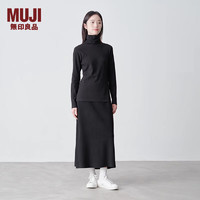 无印良品（MUJI）女式 使用大豆纤维罗纹织高领长袖T恤打底衫女款上衣BB2Q5A4A 黑色 M （160/84A）