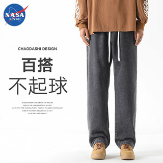 NASA RHUDE 直筒宽松潮流休闲长裤女款 黑灰 M（建议105-115斤）