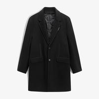 GXG 冬季GXG男士黑色简约明线休闲含绵羊毛保暖长款大衣外套男