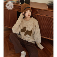 yoe圆领毛衣女含羊毛杏色秋冬慵懒内搭新年卡通宽松外套上衣女装 A款/米杏色  L
