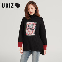 UGIZ 韩版女装时尚休闲印花拼色高领针织衫 UDWD936